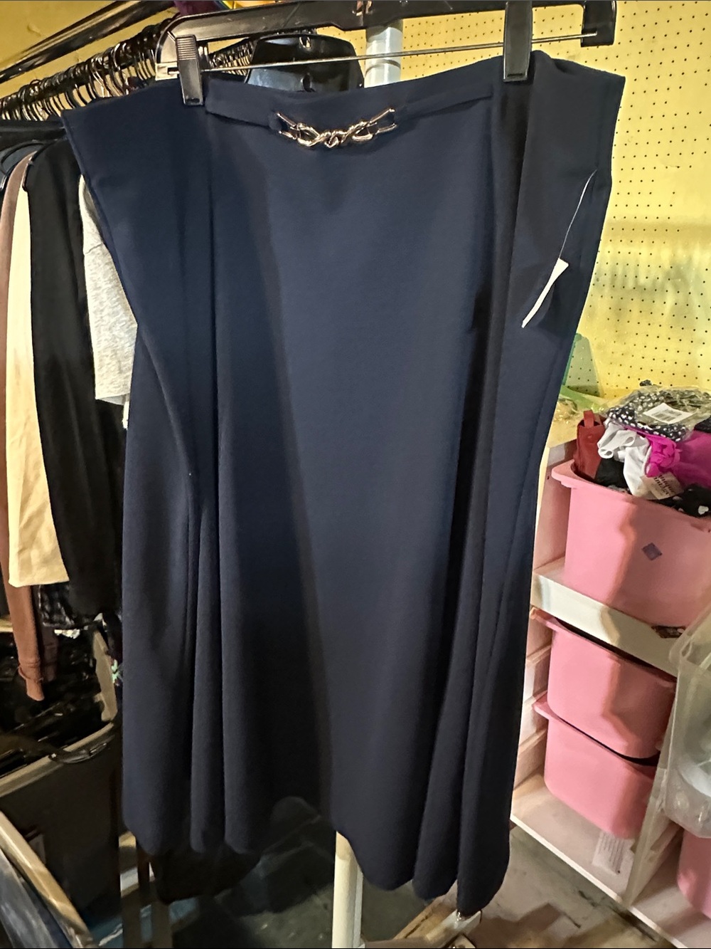 Roz & Ali Navy Blue Midi Dress with Chain Accent 2X